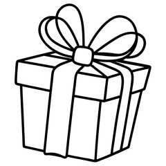 Wrapped gift with a bow line art vector