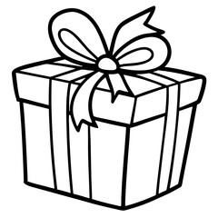 Wrapped gift with a bow line art vector