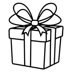 Wrapped gift with a bow line art vector