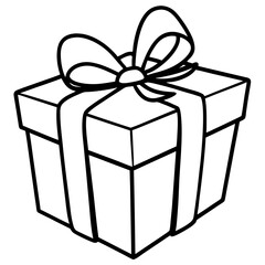 Wrapped gift with a bow line art vector