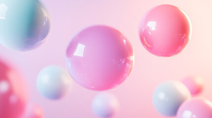 Pastel Spheres Float in a Dreamlike Pink Setting