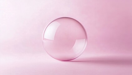 Obraz premium Pink Glass Sphere Reflects Light on Soft Surface, Minimalist Still Life, Abstract Background, Clean Design, Geometric Shape, Simple Elegance