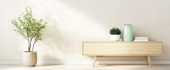 Stylish living room interior with modern furniture and indoor plants