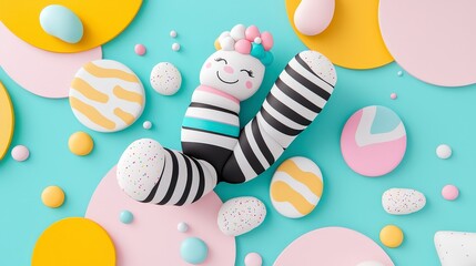 Playful Colorful Figurine on Vibrant Geometric Background