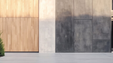 Modern architectural design featuring wooden and concrete walls in natural light
