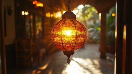 Golden Hour Glow: Intricate Lantern Illuminates Courtyard