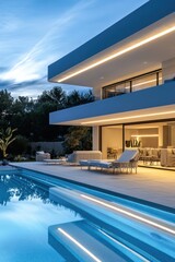 Fototapeta premium Modern villa twilight poolside luxury (1)
