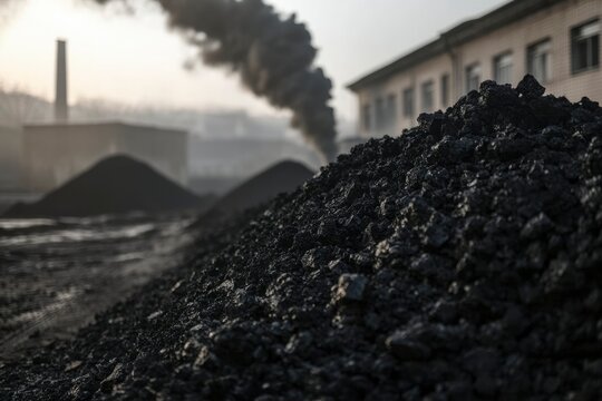 Coal mound with smoke stacks in background for environmental concerns document