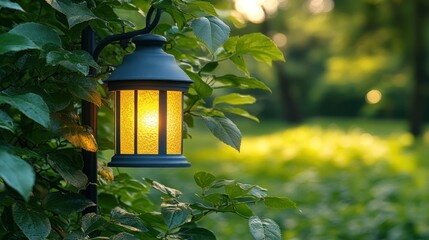 Illuminated Garden Path: A Serene Evening Scene