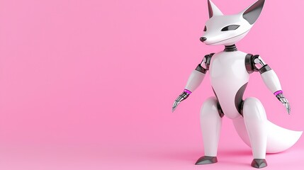 Fototapeta premium Cute robotic fox character with unique design on pink background