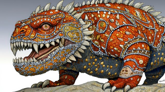Colorful Detailed Illustration of a Mythical Lizard Creature
