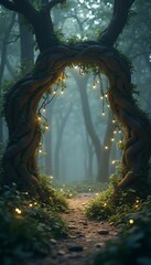 portal forest braided fairy trees misty lights portal braided trees fairy lights misty