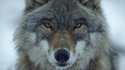Fototapeta premium Majestic Wolf in Winter Wonderland: A Close-Up Portrait