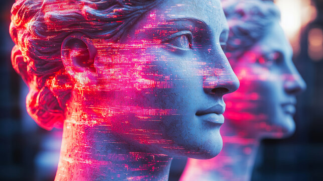 Abstract Glitch Art With Classical Influences classical busts merging with chaotic digital aesthetics