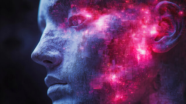 Abstract Glitch Art With Classical Influences classical busts merging with chaotic digital aesthetics - Powered by Adobe