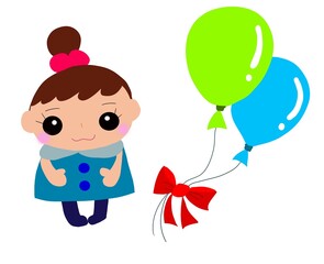 おしゃれな女の子と風船のイラストセット