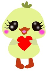 ハートを持ったかわいいひよこ