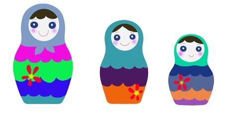 ３体のかわいい花柄マトリョーシカ