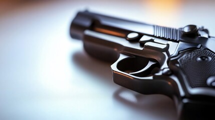 Close-up of a Handgun on a White Surface
