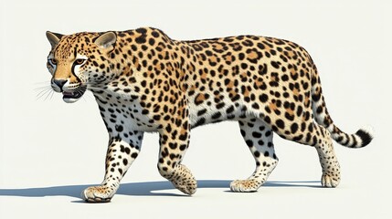 Realistic Leopard Walking Boldly Across a Light Background