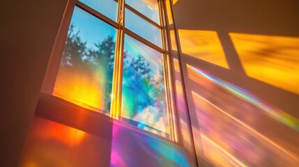 Prismatic cascade, Rainbow light filtering through a window pane's embrace