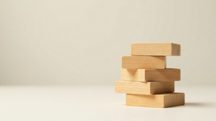 Simple Wooden Blocks Stacked on a Neutral Background, Representing Stability and Growth