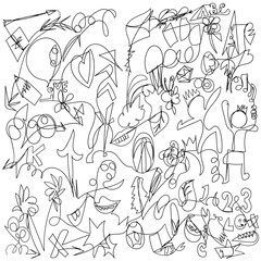 continuous line drawing funny doodle for children