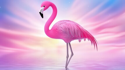 Naklejka premium Vibrant Pink Flamingo Standing Gracefully Against Colorful Background