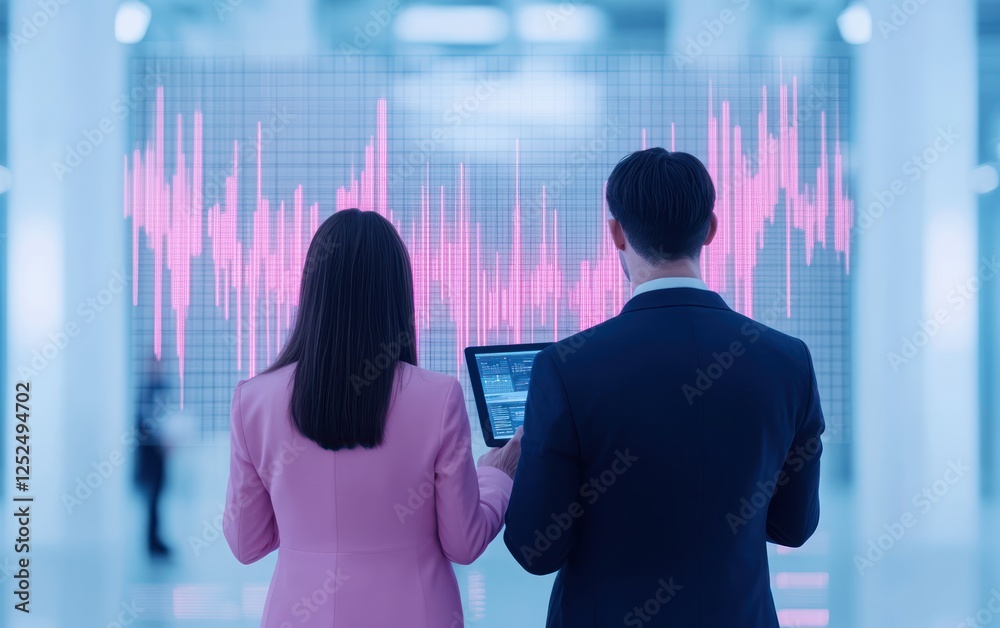 Aufkleber Professionals Analyzing Data Trends with Digital Display in Modern Office Environment