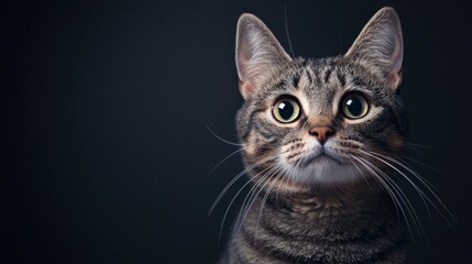 Close-up of a curious tabby cat with expressive eyes