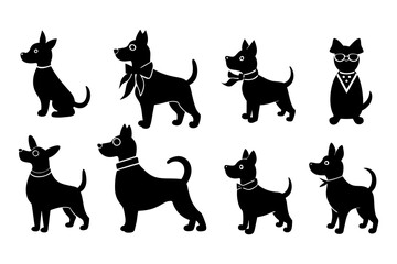 set of dogs silhouettes