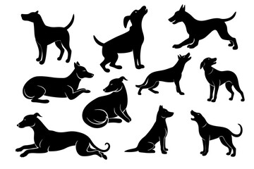 set of dogs silhouettes