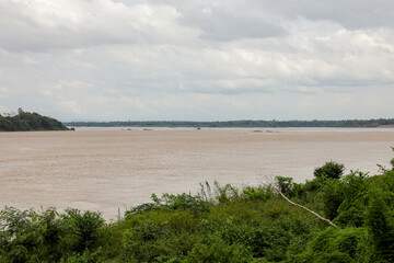 Ubon Ratchathani, Thailand - July 24, 2024: Wat Pak Saeng, Wat Phra To (Phra Chao Yai Ong Tue) is another ancient and sacred temple on both sides of the Mekong River, Thailand and Laos. Enjoy the view
