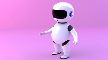 Fototapeta premium Cute white robot character with pink background, modern design