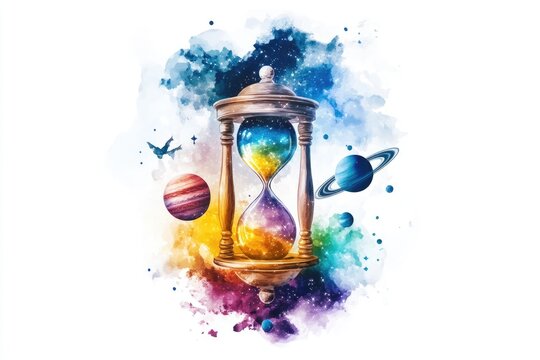 Hourglass with planetary backdrop