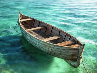 Obraz premium Small wooden boat on calm lake