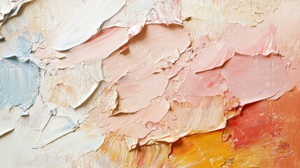 Fototapeta premium Macro Abstract Oil Painting with Thick Brush Strokes in Peach Yellow and Light Blue