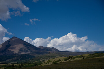 Clouds and blue skies over mountains in Southern Colorado