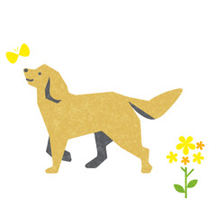 春を喜ぶ犬　カラフルで楽しい水彩風イラスト