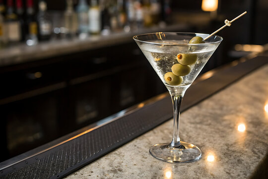 a crystal-clear martini served in a classic V-shaped glass