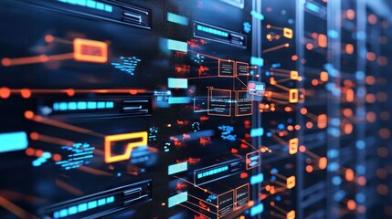 Naklejka premium High-Tech Server Rack System with Glowing Lights