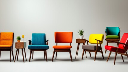Fototapeta premium Vibrant Retro Chairs Across a Minimalist Background