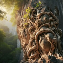 Limestone intertwined with vines increasing connection to nature