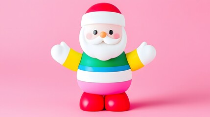 Fototapeta premium Colorful Santa Toy on Pink Background, Vibrant Holiday Decoration