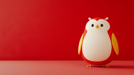 Cute Red Cartoon Bird Character on a Bold Red Background
