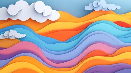 Colorful layered paper waves and cloudscape art
