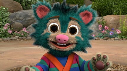 Obraz premium Colorful animated character with cheerful expression in nature setting