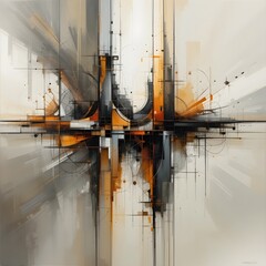 A striking fusion of geometric precision and abstract expression, this artwork blends structural forms with dynamic motion, evoking the essence of futuristic architecture and mechanical complexity