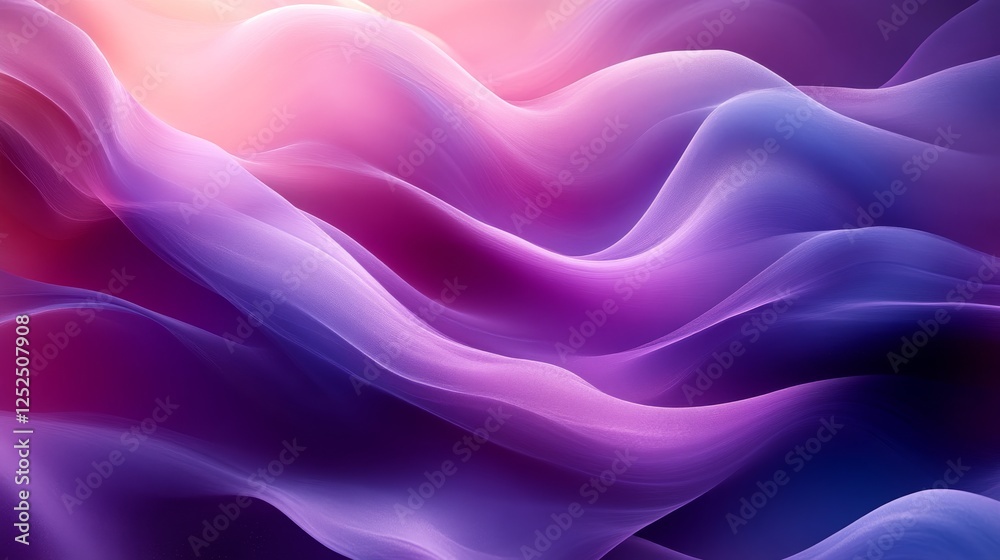 Poster colorful abstract waves in pink and purple hues, flowing lines with a soft gradient. creative art an