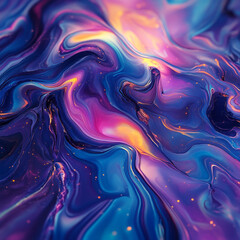 Obraz premium Mesmerizing abstract fluid art featuring dynamic swirls of purple, blue, and gold hues with glowing accents, creating a stunning cosmic-inspired design ideal for digital art, wallpapers, and creative 